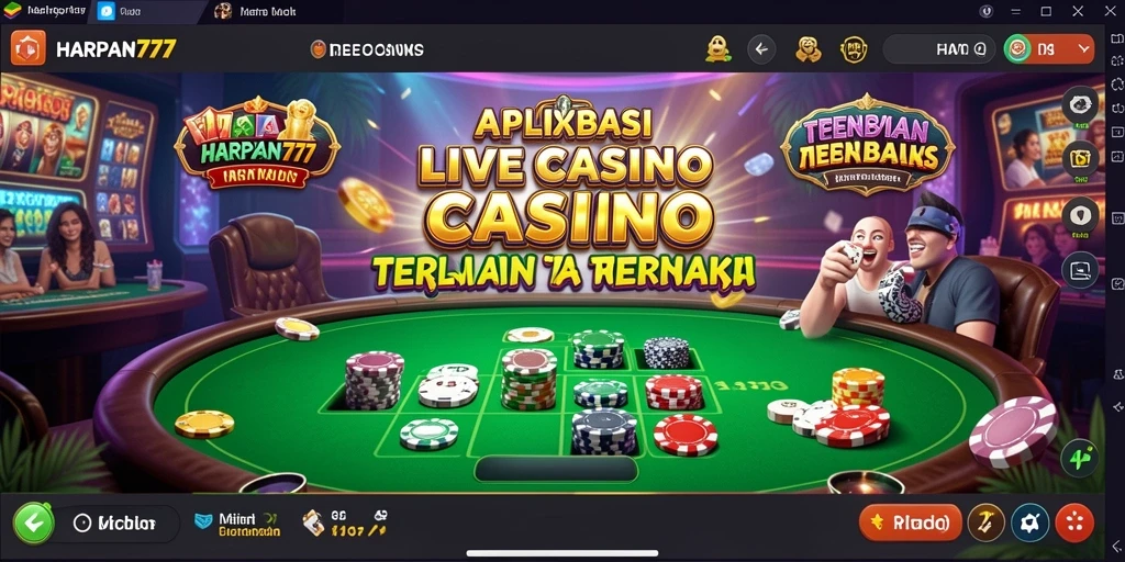 Screenshot utama HARAPAN777 menampilkan dealer profesional dan suasana kasino yang hidup.