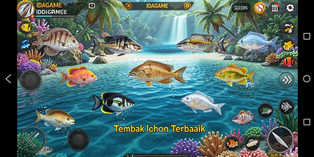 Screenshot IDAGAME menampilkan aksi seru menembak ikan.