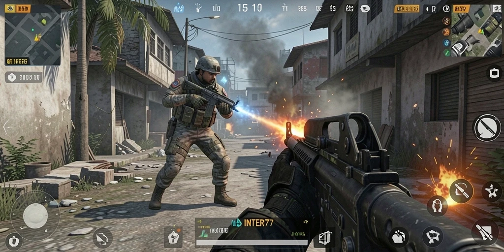 Tampilan seru gameplay INTER77, aksi tembak-menembak yang menegangkan.