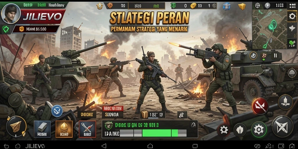Screenshot gameplay JILIEVO dengan aksi pertempuran strategis.