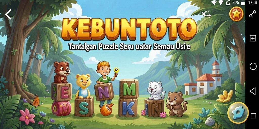 Tampilan gameplay KEBUNTOTO dengan berbagai teka-teki menarik.