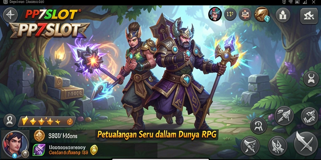 Screenshot utama menunjukkan aksi seru dalam permainan RPG PP7SLOT.