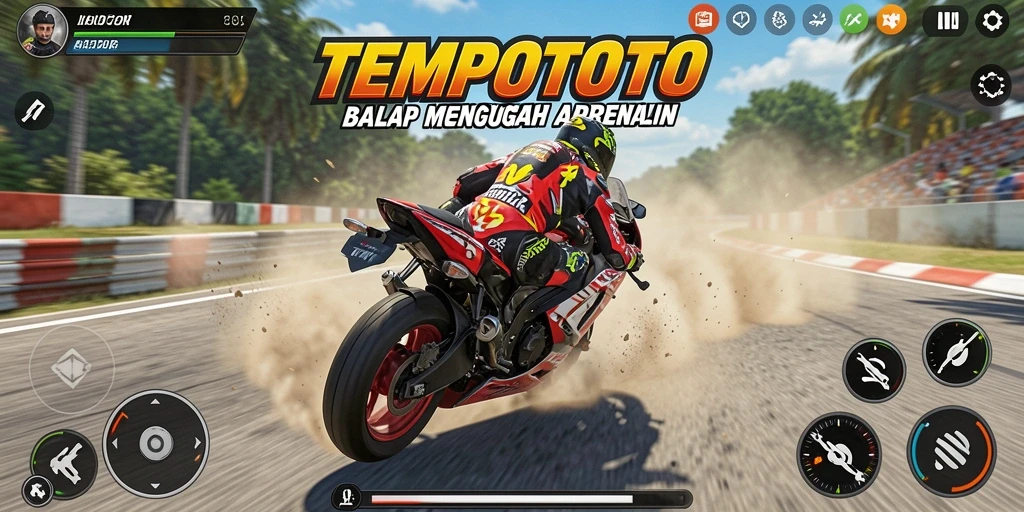 Tampilan dinamis dari balapan motor yang menegangkan.