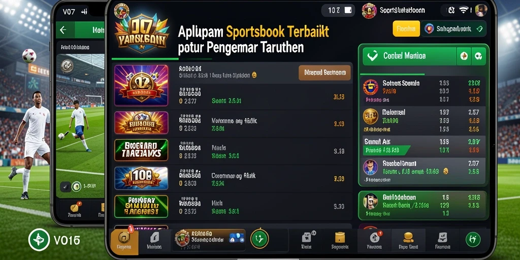 Tampilan utama V07 menunjukkan berbagai opsi taruhan olahraga yang menarik.